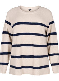 Rib-knit sweater with stripes, P.Stone/Navy.B.Mel., Packshot