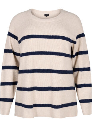 Rib-knit sweater with stripes, P.Stone/Navy.B.Mel., Packshot image number 0