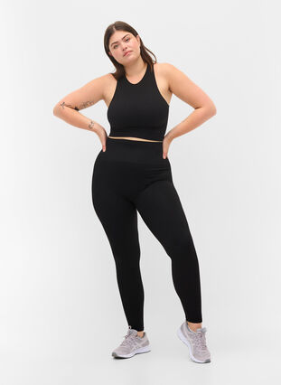 Workout leggings with ribbed structure, Black, Model image number 0