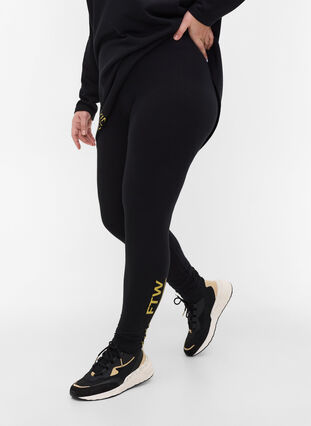 Cotton leggings with print details, Black, Model image number 3
