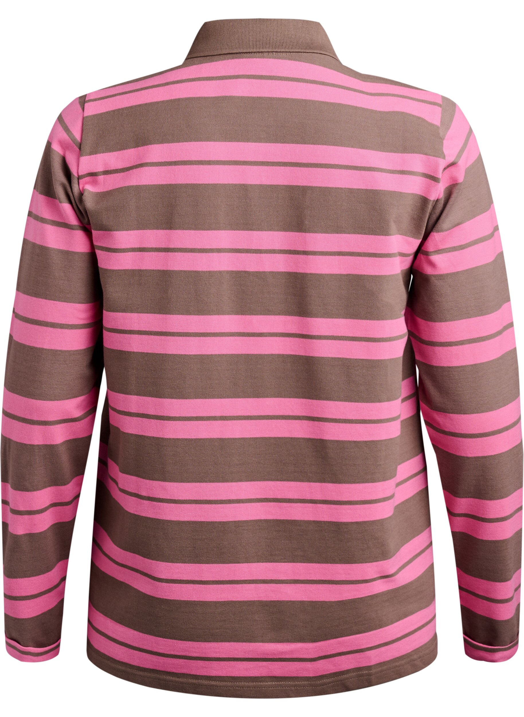 Zizzifashion Striped polo shirt with long sleeves, Pink, Packshot image number 1