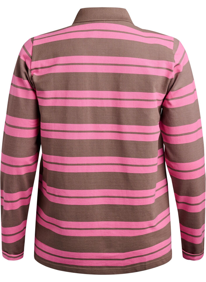 Striped polo shirt with long sleeves, Pink, Packshot image number 1