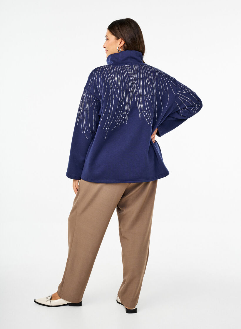 High-waisted trousers with ruffles and a tie belt, Walnut Melange, Model image number 1