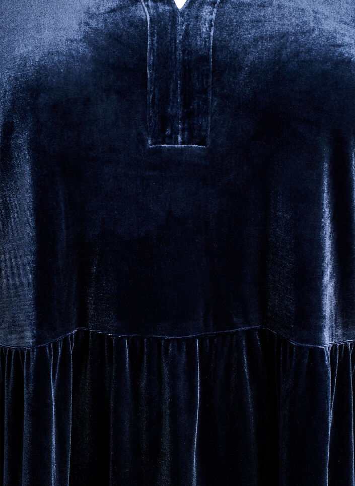 Short velour dress with a ruffle collar and long sleeves, Blue, Packshot image number 2