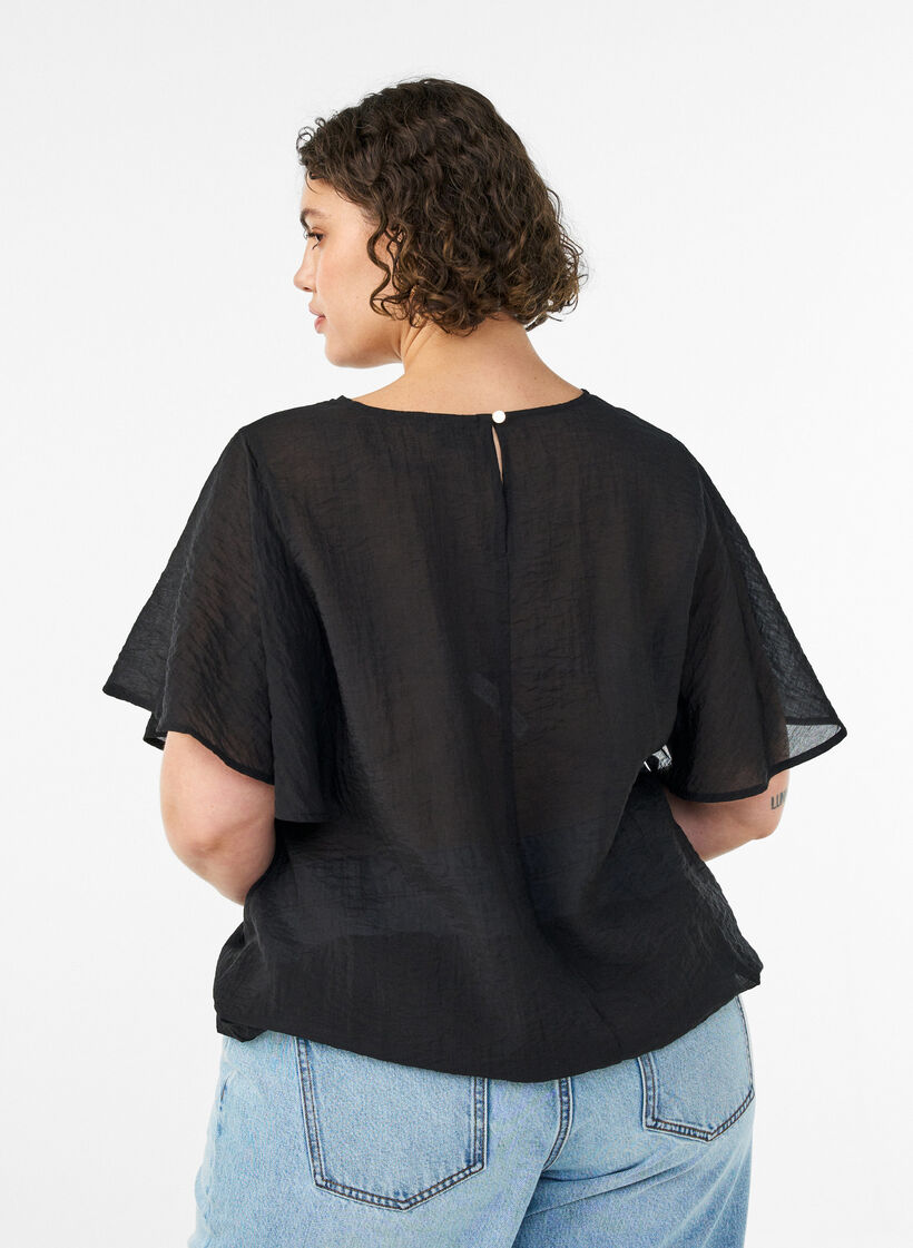 Blouse with balloon shape and wing sleeves, Black, Model image number 2