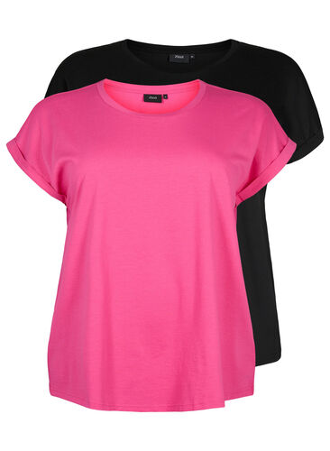 2-pack short-sleeved t-shirts, Fuchsia P / Black, Packshot image number 0