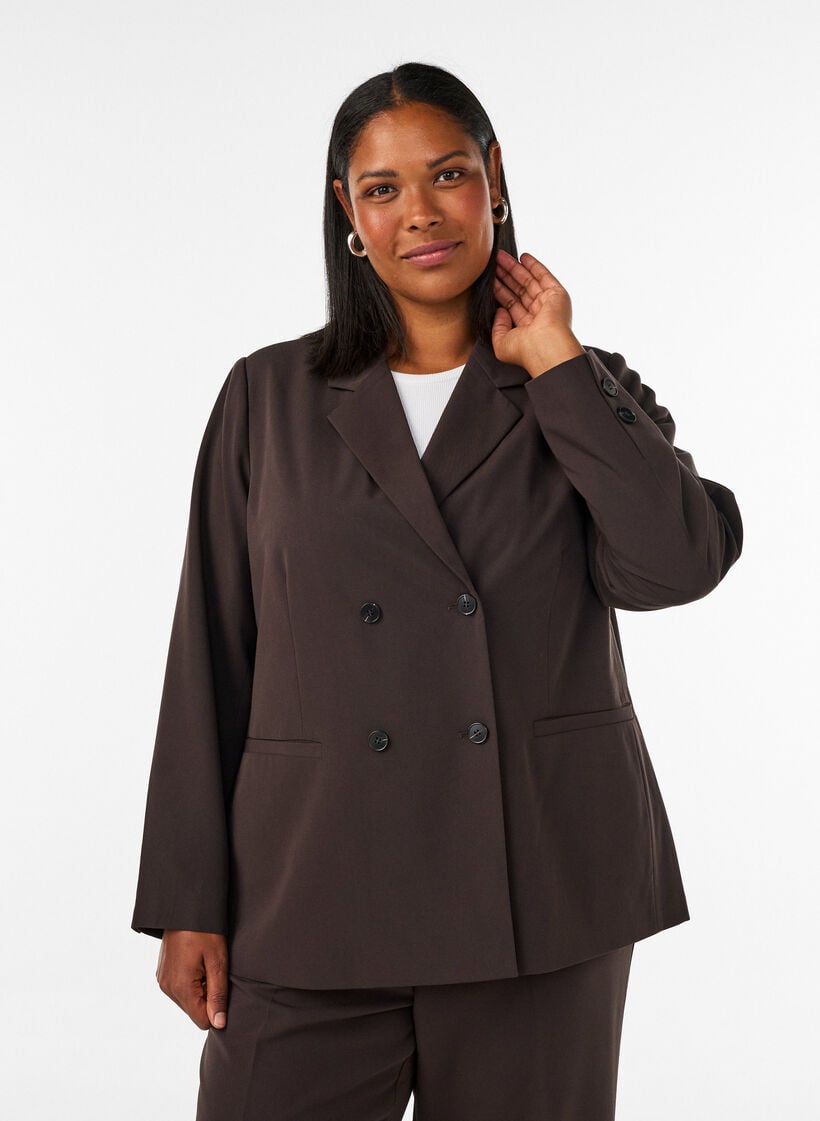 Double-breasted blazer with a loose fit, Brown, Model image number 0