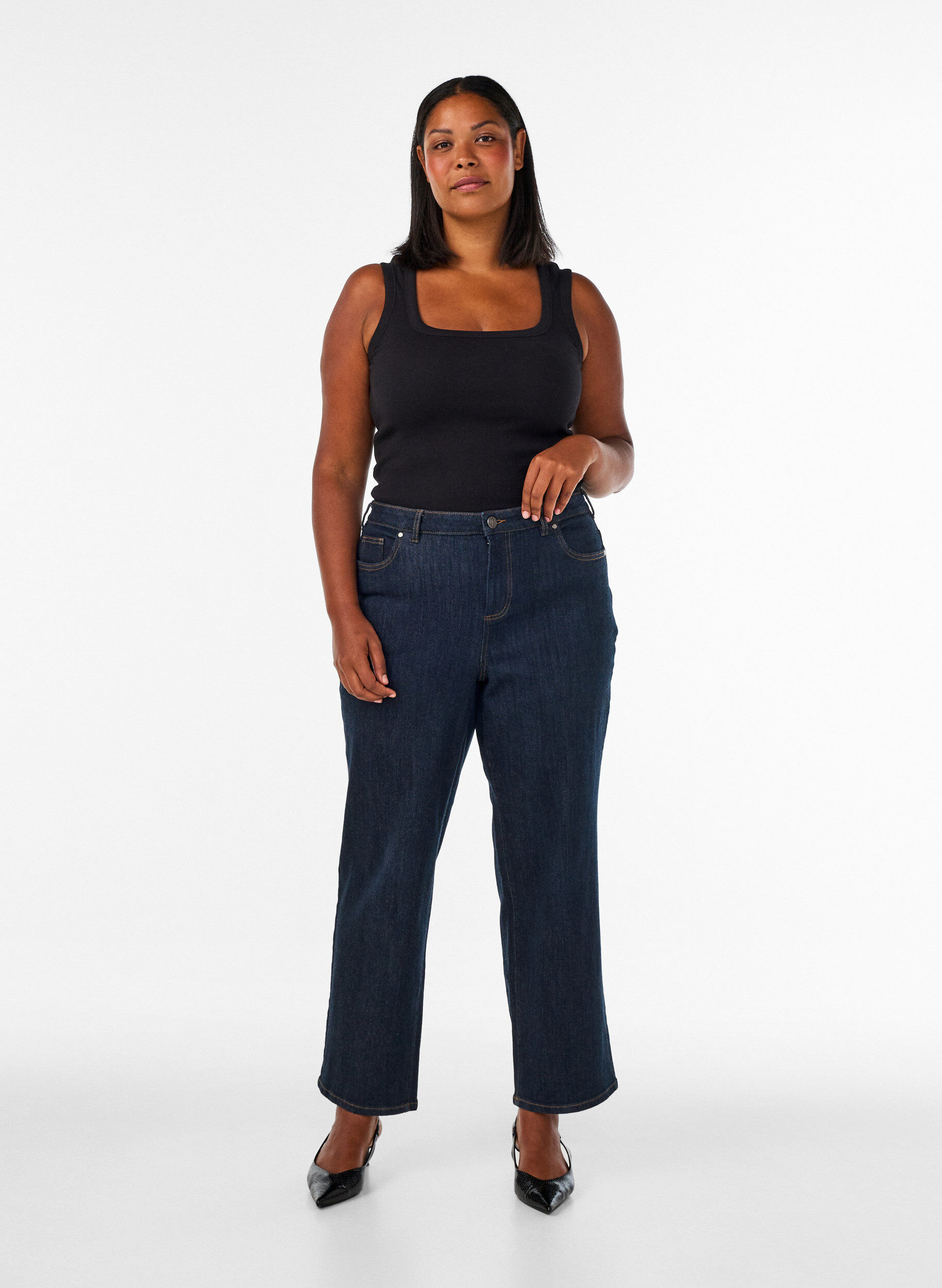 ZizzifashionRib top with square neckline, Black, Model image number 1