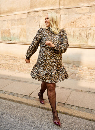 short animal print dress Beige Leopard Print Long Sleeve Short Dress