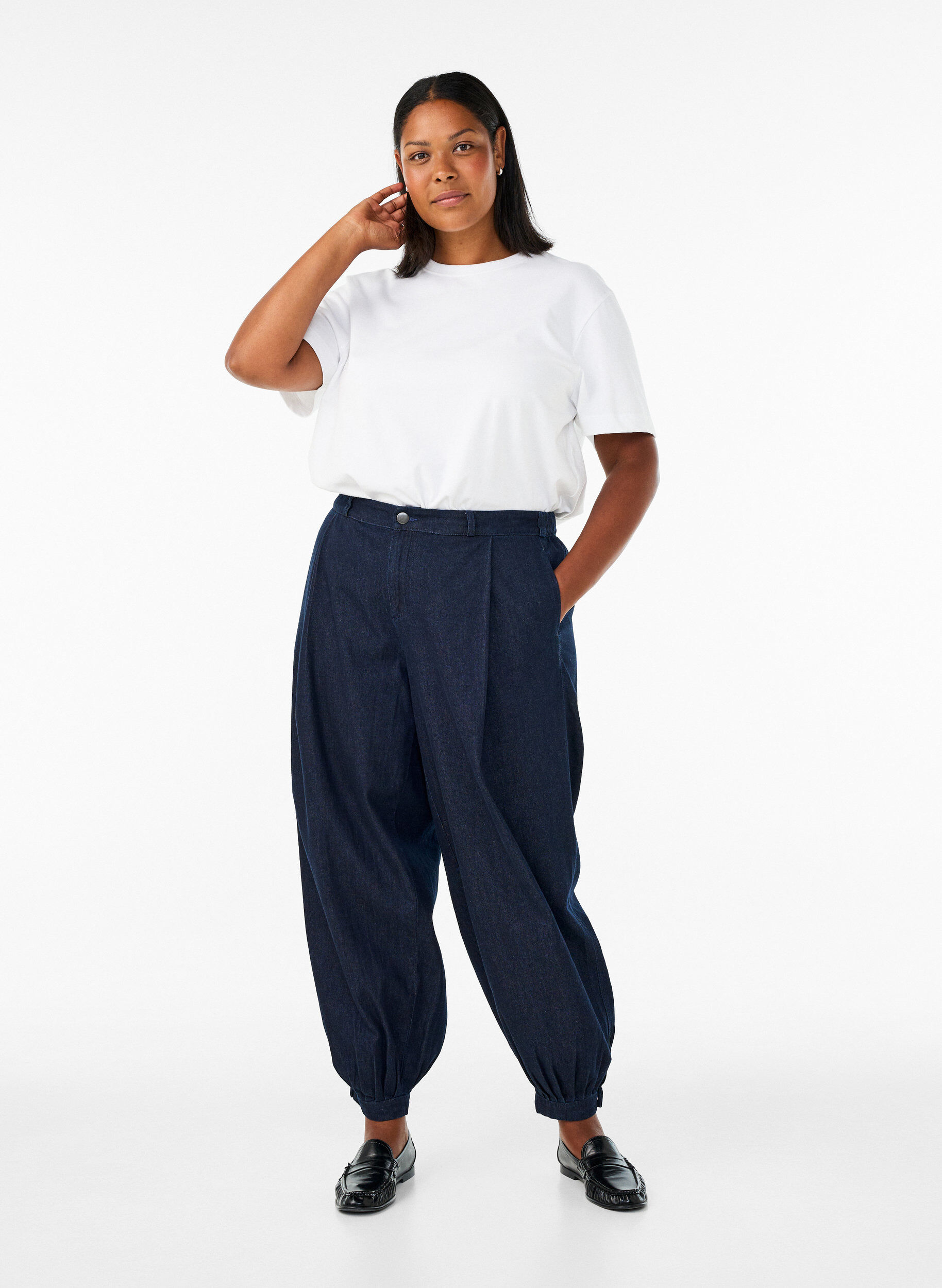 ZizzifashionHigh waist balloon jeans, Blue, Model image number 0