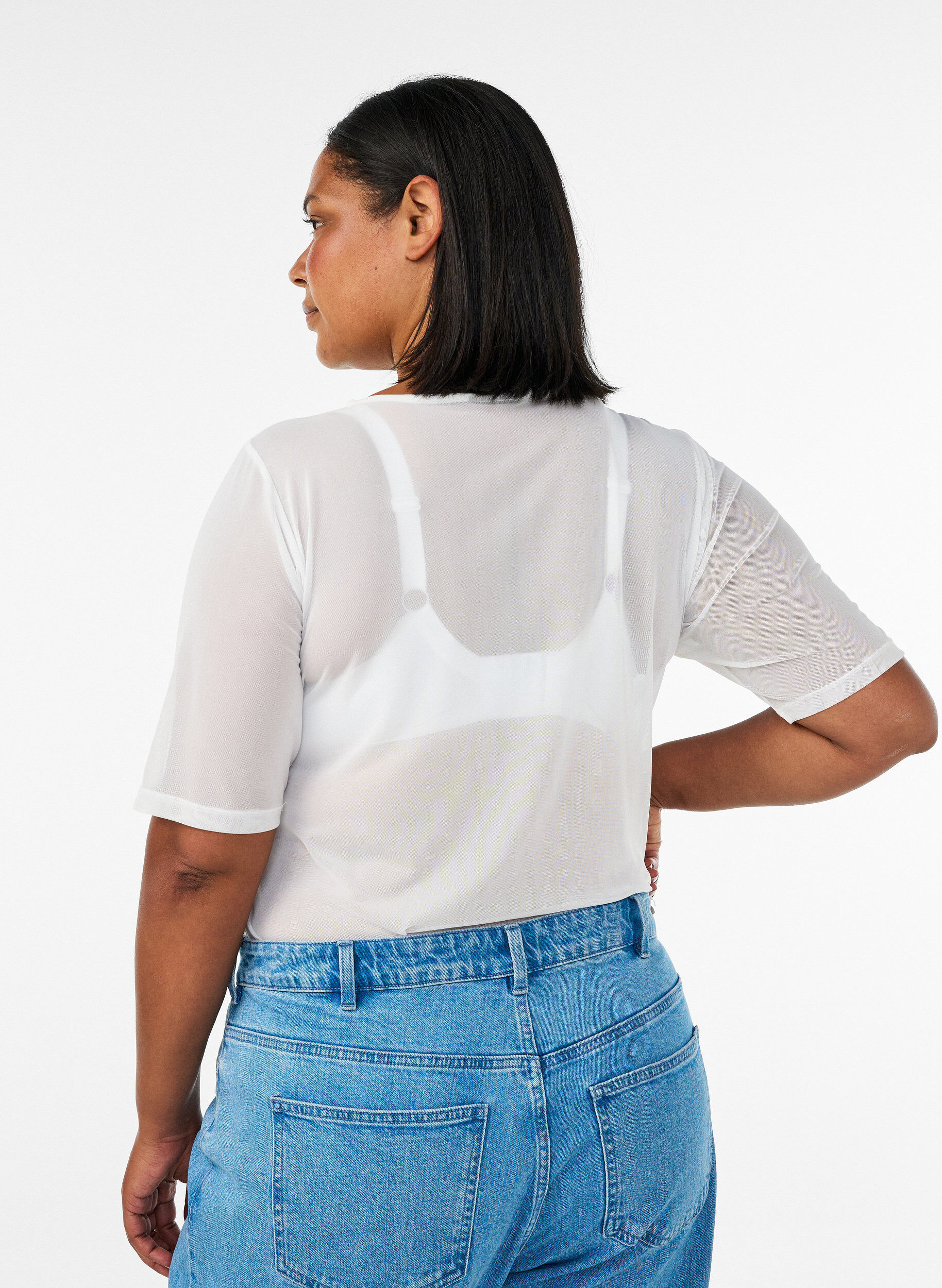 ZizzifashionMesh top with short sleeves and round neck, Vanilla, Model image number 2