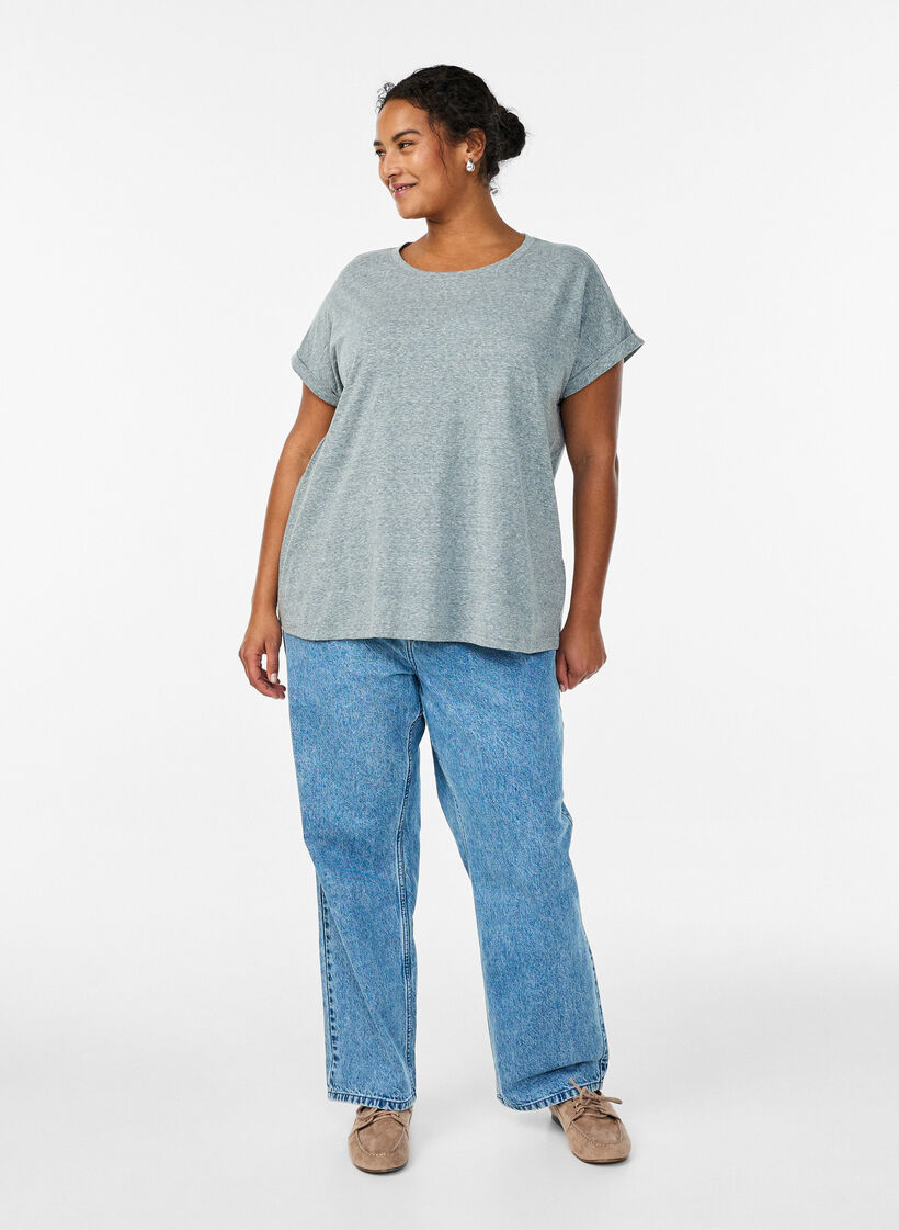 Melange t-shirt with short sleeves, Green, Model image number 1