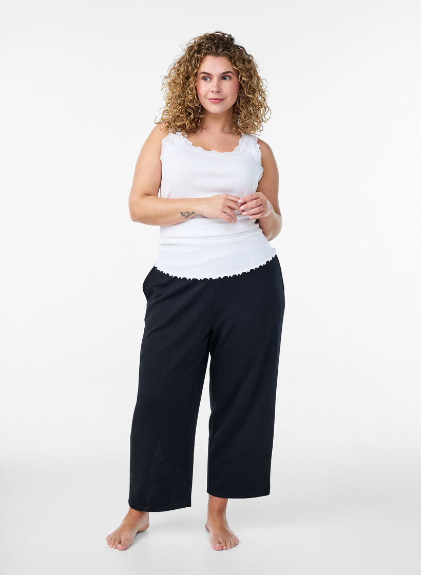 Tank top with lace trim and eyelet embroidery, White, Model image number 1