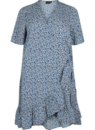 Printed wrap dress with short sleeves, Petit Blue Flower, Packshot image number 0