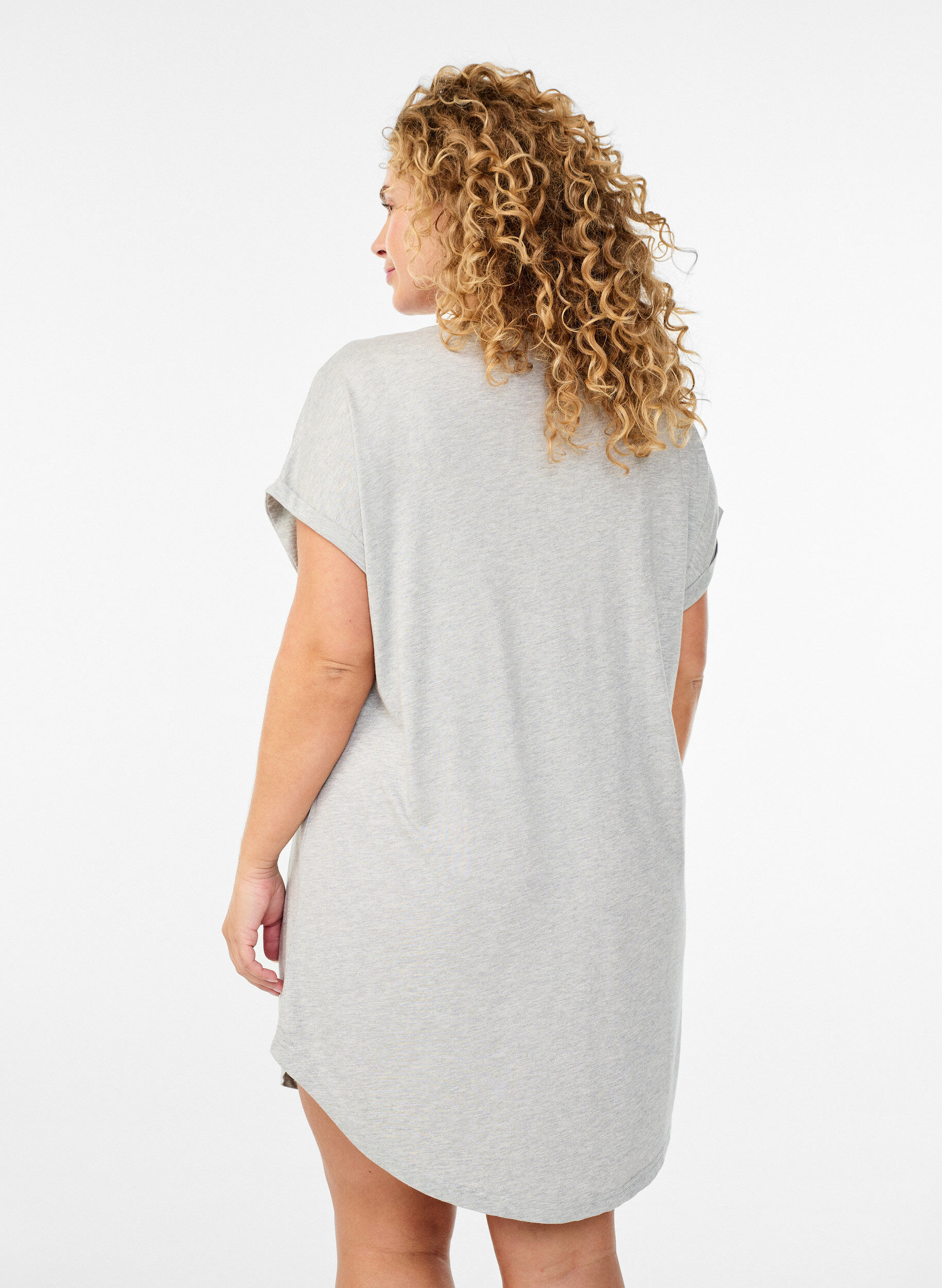 ZizzifashionShort sleeve nightgown with text print, Grey, Model image number 2