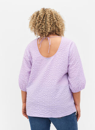 Textured blouse with half sleeves, Lavendula, Model image number 1