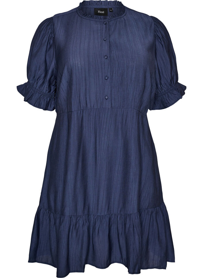 Short viscose dress with ruffle details, Blue, Packshot image number 0