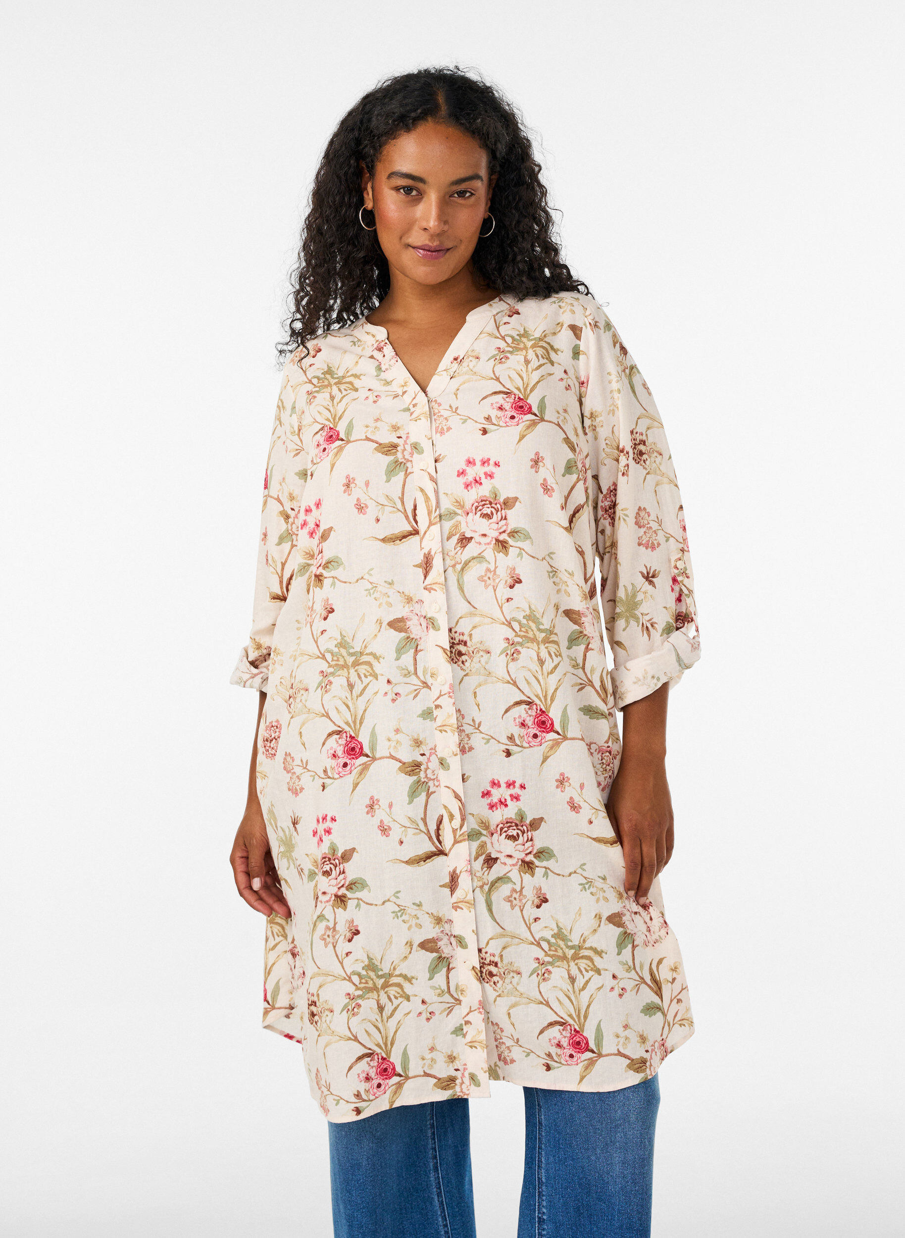 ZizzifashionLong shirt in linen and viscose, Vanilla, Model image number 0