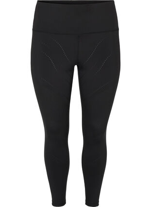 Cropped gym leggings with textured pattern, Black, Packshot image number 0