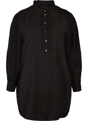 Tunic with buttons and ruffle details, Black, Packshot image number 0