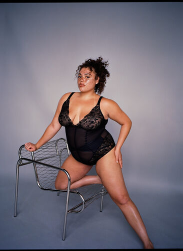 Bodystocking with mesh and lace, Black, Image image number 0