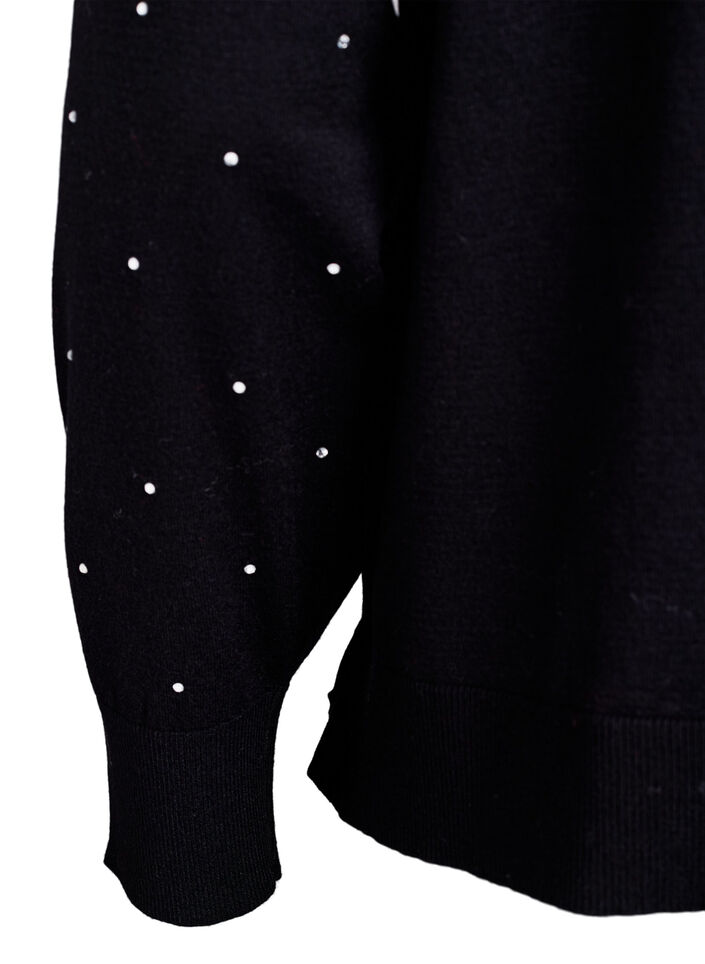 Loose knit blouse with rhinestones, Black, Packshot image number 3