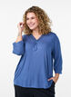 Pyjama top in viscose with lace detail and 3/4-sleeves, Blue, Model image number 0