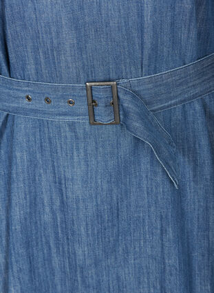 Denim dress with a belt and 3/4 length sleeves, Blue denim, Packshot image number 3