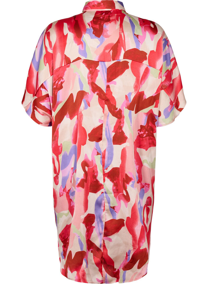 Long satin shirt with print, Geranium Graphic AOP, Packshot image number 1