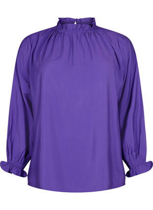 Long-sleeved viscose blouse with ruffles, Prism Violet, Packshot image number 0
