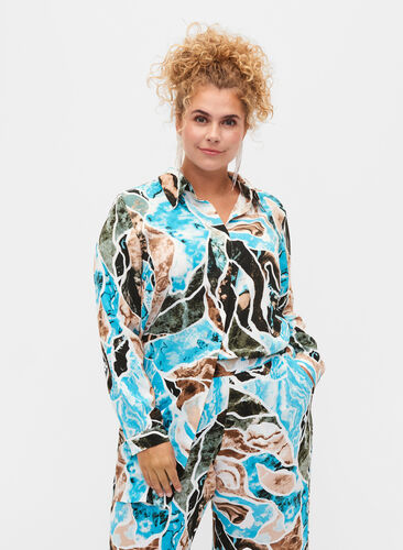 Shirt with print and long sleeves, Earth AOP, Model image number 0