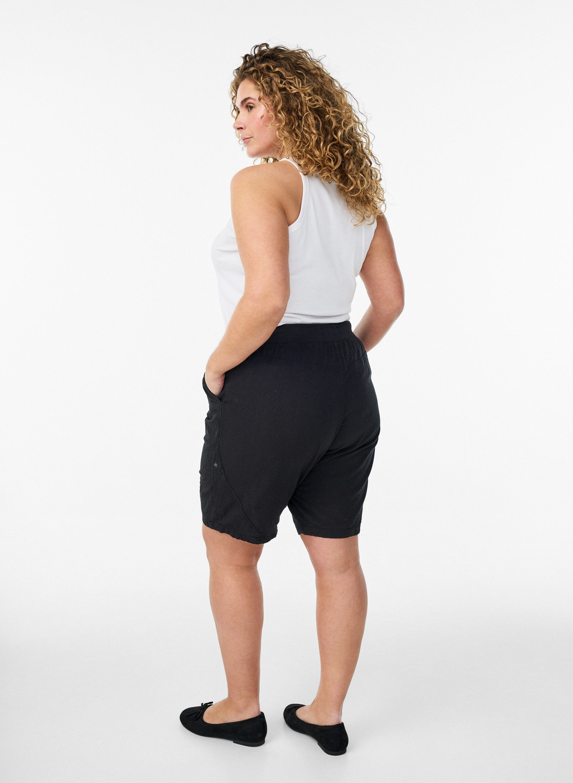 ZizzifashionLoose cotton shorts with pockets, Black, Model image number 2