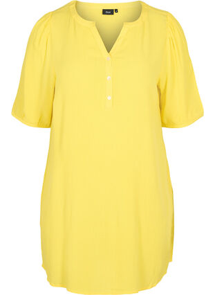 Viscose tunic with V-neck and buttons, Primrose Yellow, Packshot image number 0