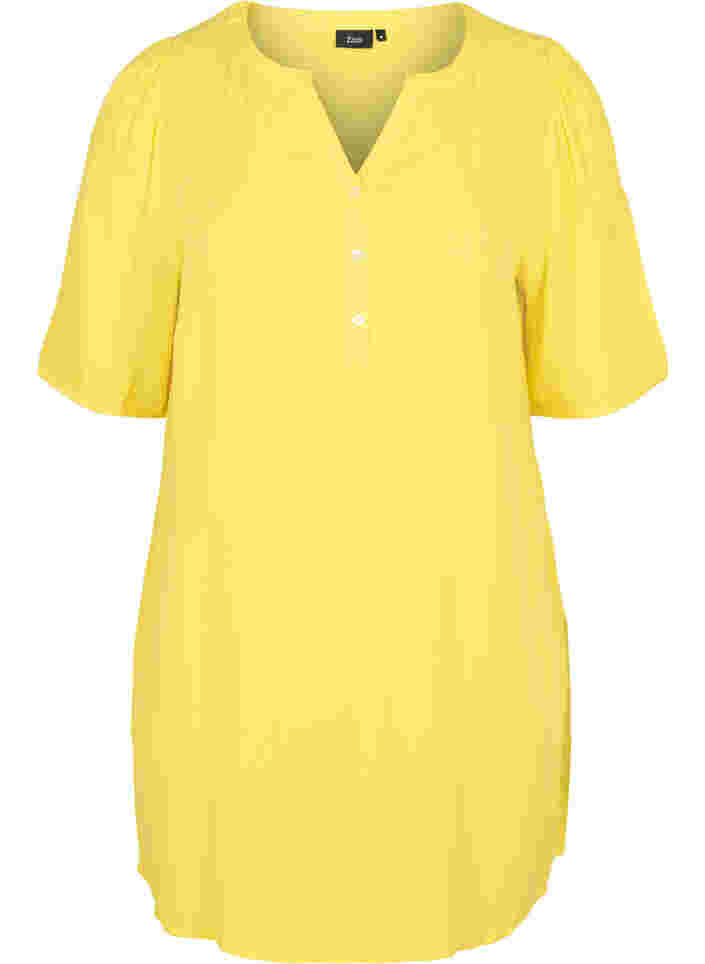 Viscose tunic with V-neck and buttons, Primrose Yellow, Packshot image number 0