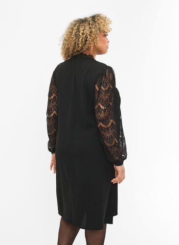 Long sleeve dress with lace, Black, Model image number 1