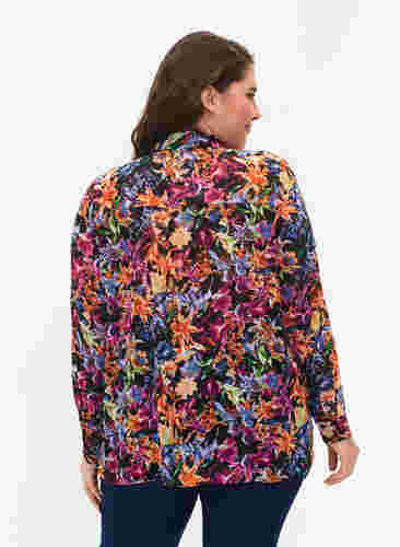 FLASH - Long sleeve shirt with floral print, Orange Pink Flower , Model image number 1