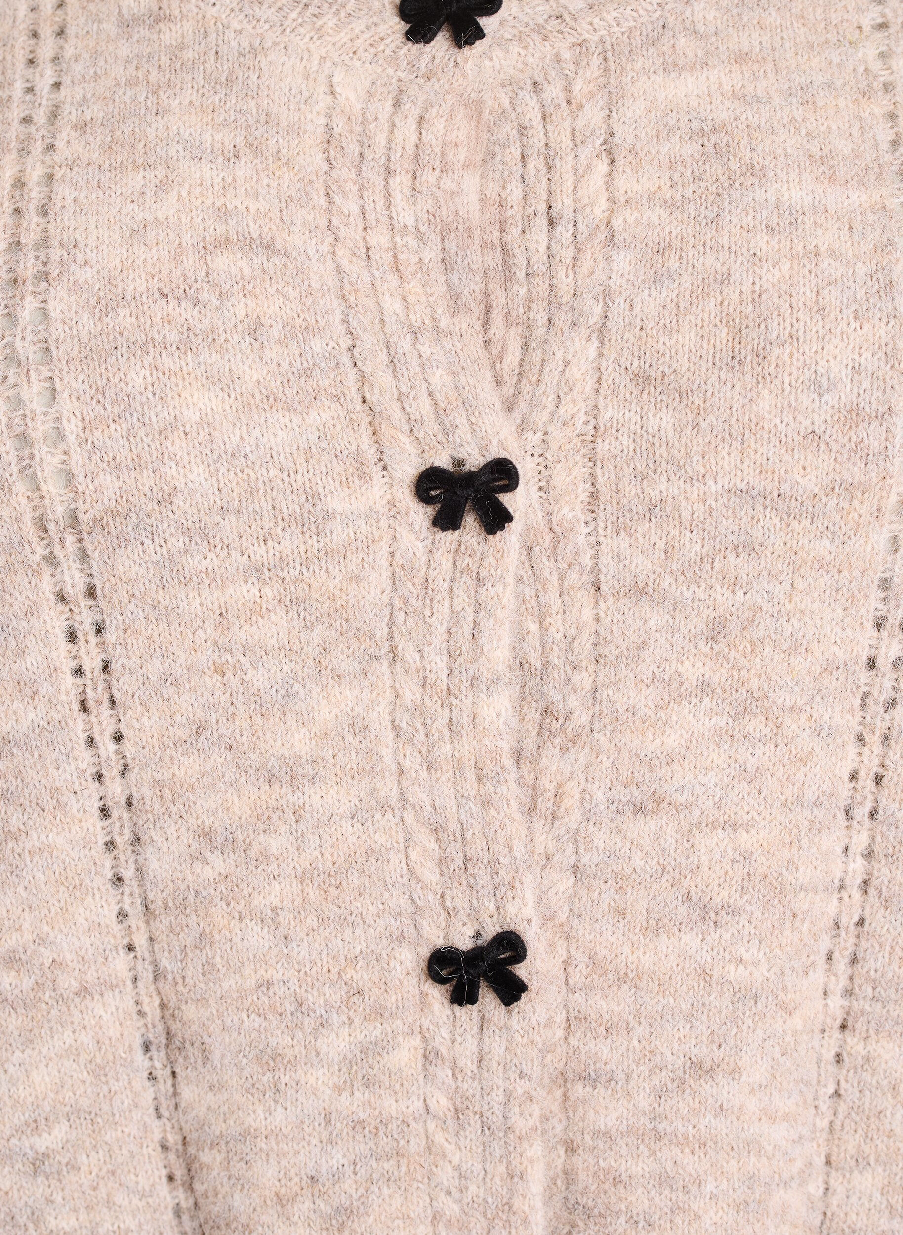 Zizzifashion Cardigan with bow buttons and openwork pattern, Beige, Packshot image number 2