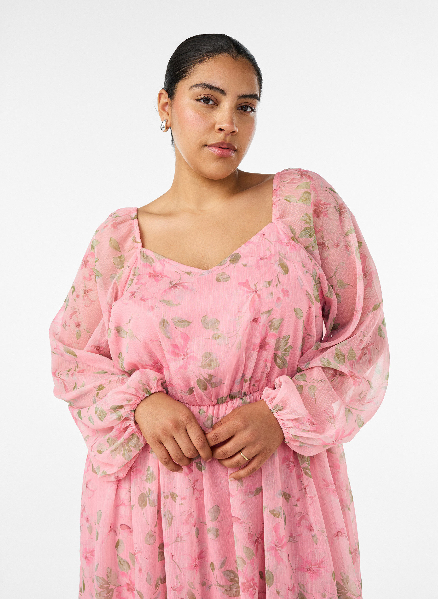 ZizzifashionChiffon party dress with long sleeves, Rose, Model image number 2