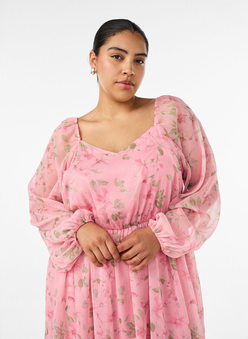 Chiffon party dress with long sleeves, Rose, Model image number 2