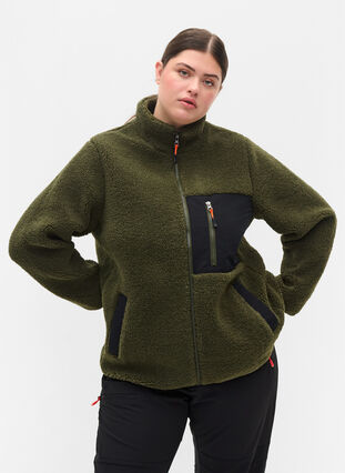 Teddy jacket with zip and pockets, Forest Night, Model image number 0