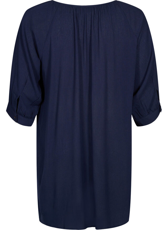 Viscose tunic with 3/4 sleeves, Blue, Packshot image number 1