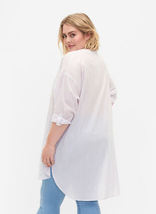 Striped tunic with v neck and buttons, Lavender Stripe, Model image number 1