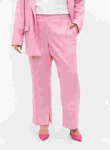 Melange trousers with elastic and button closure, Rosebloom, Model image number 2