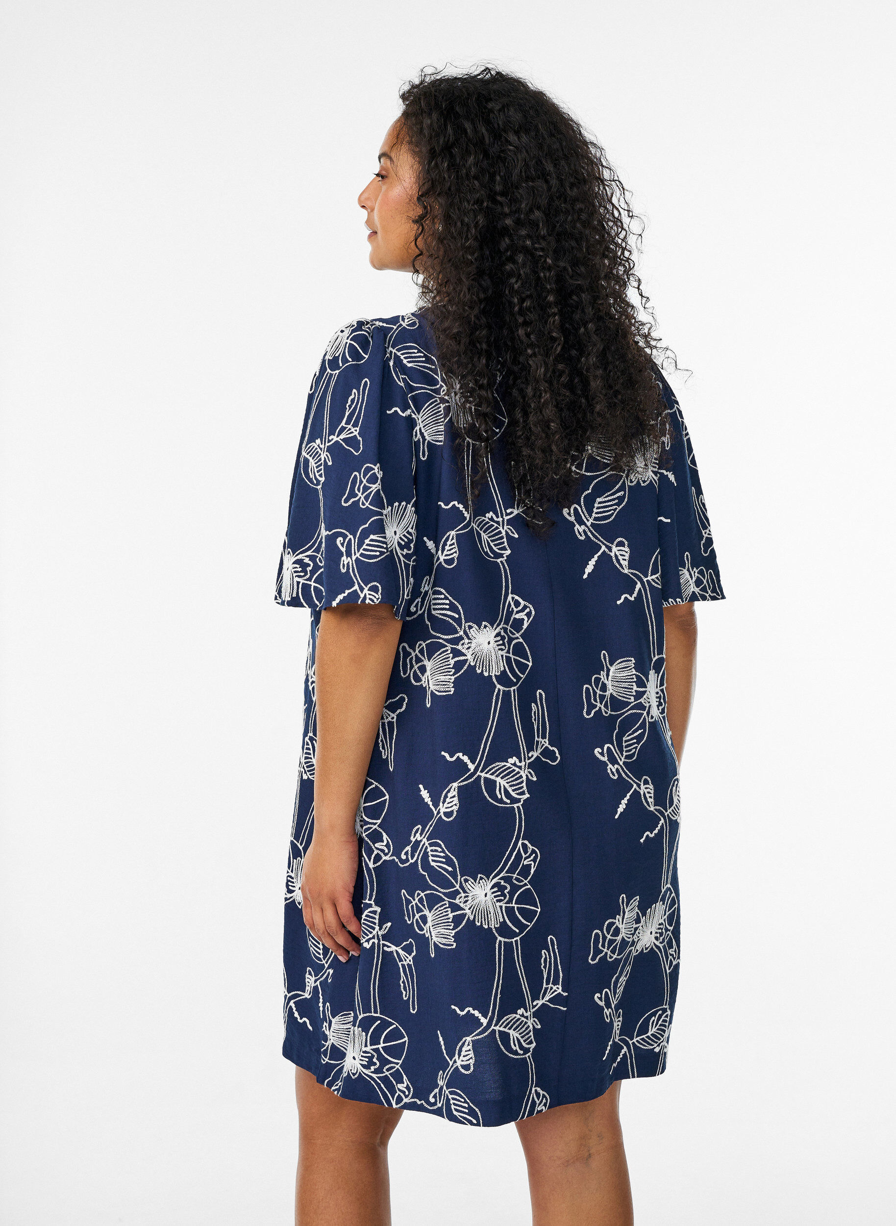 ZizzifashionShort A-line dress with embroidered pattern, Blue, Model image number 2