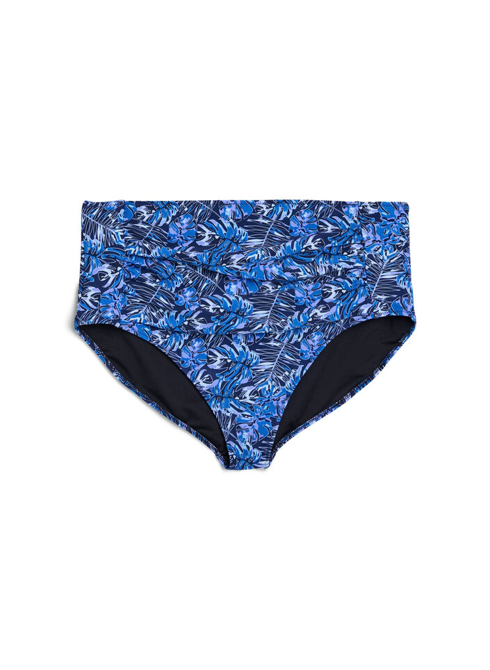 High-waisted bikini bottoms with pattern, Blue, Packshot image number 0