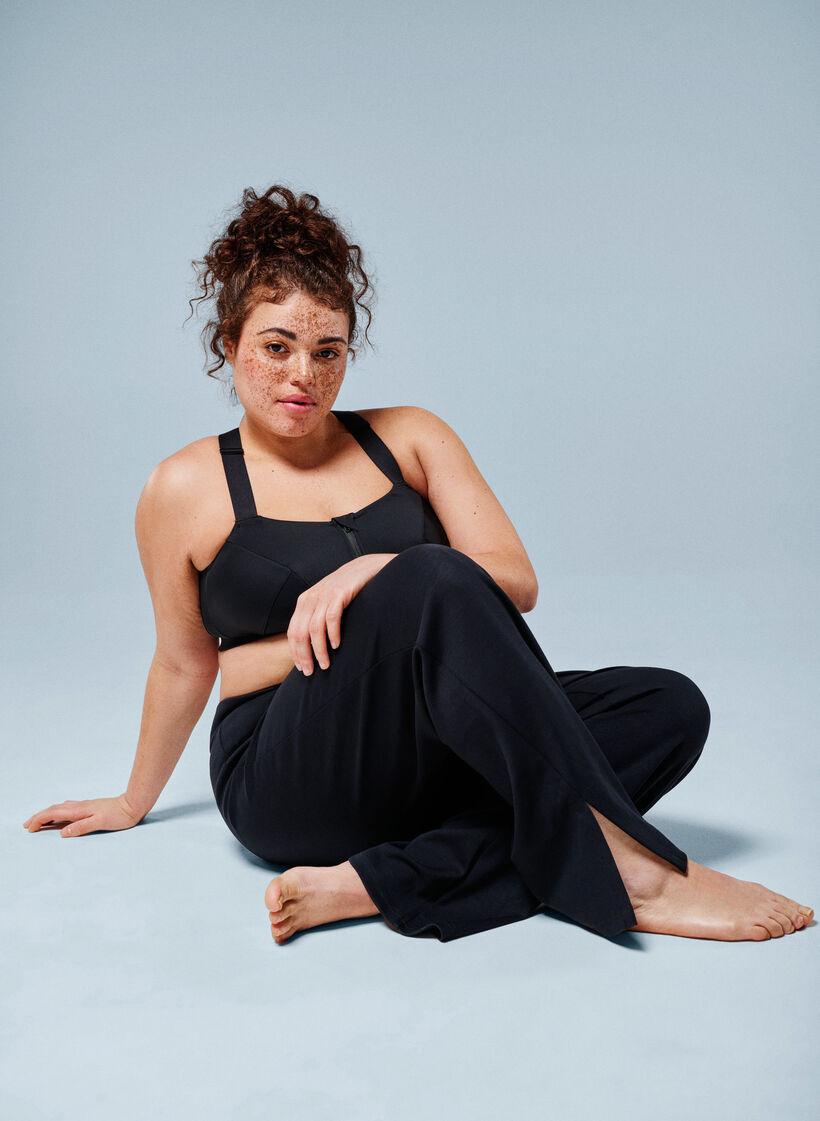 Flare jersey trousers with slits and high waist, Black, Image image number 0