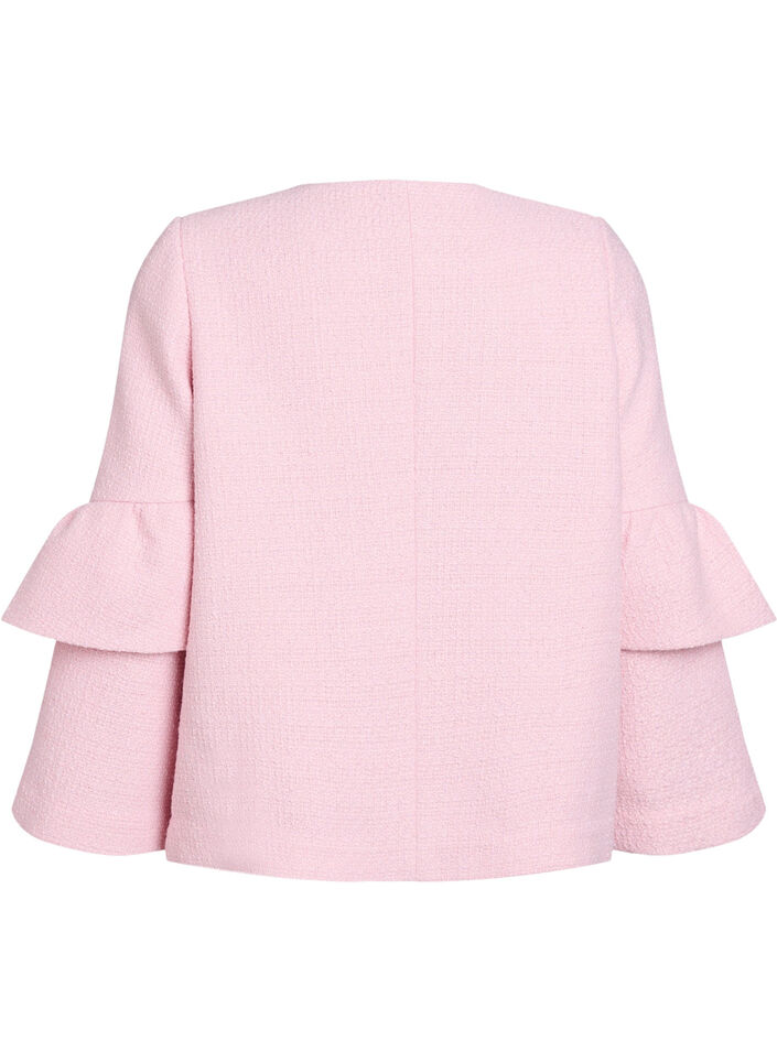 Boucl&eacute; jacket with ruffle details, Pink, Packshot image number 1