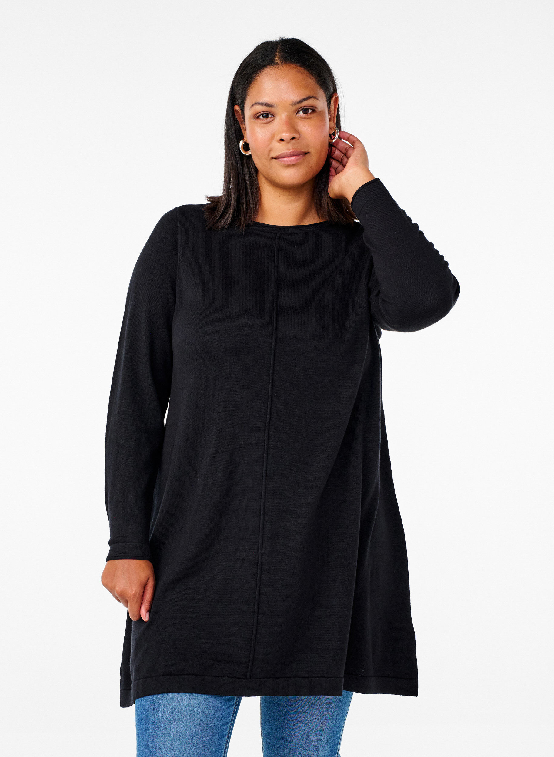ZizzifashionKnitted dress in cotton-viscose blend, Black, Model image number 0