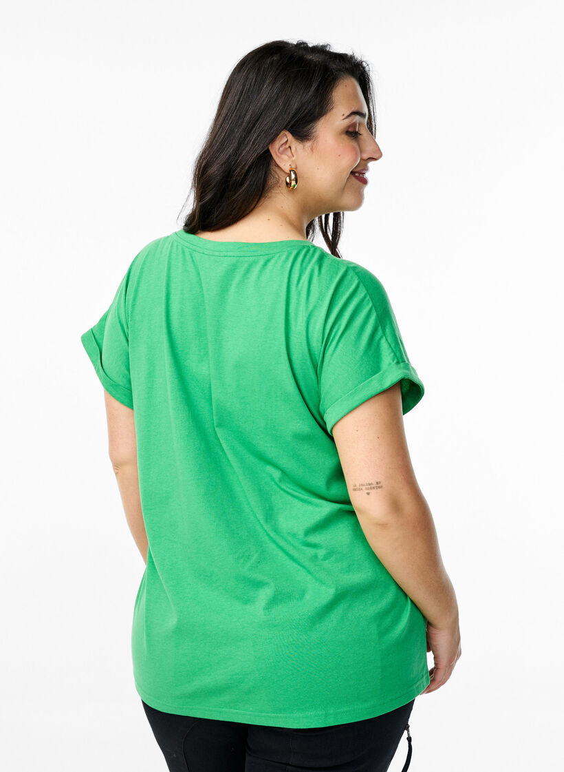 Short sleeve cotton blend T-shirt, Green, Model image number 2