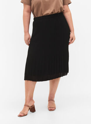 Pleated midi skirt, Black, Model image number 3